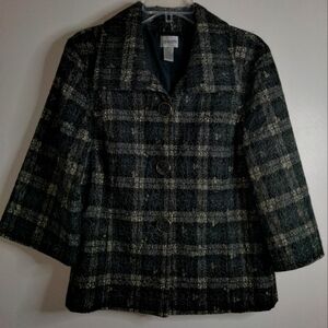 Chico's (Size 1/M/8) Black & Gold Button Glitzy Brocade Wide Cuff Sleeve Blazer